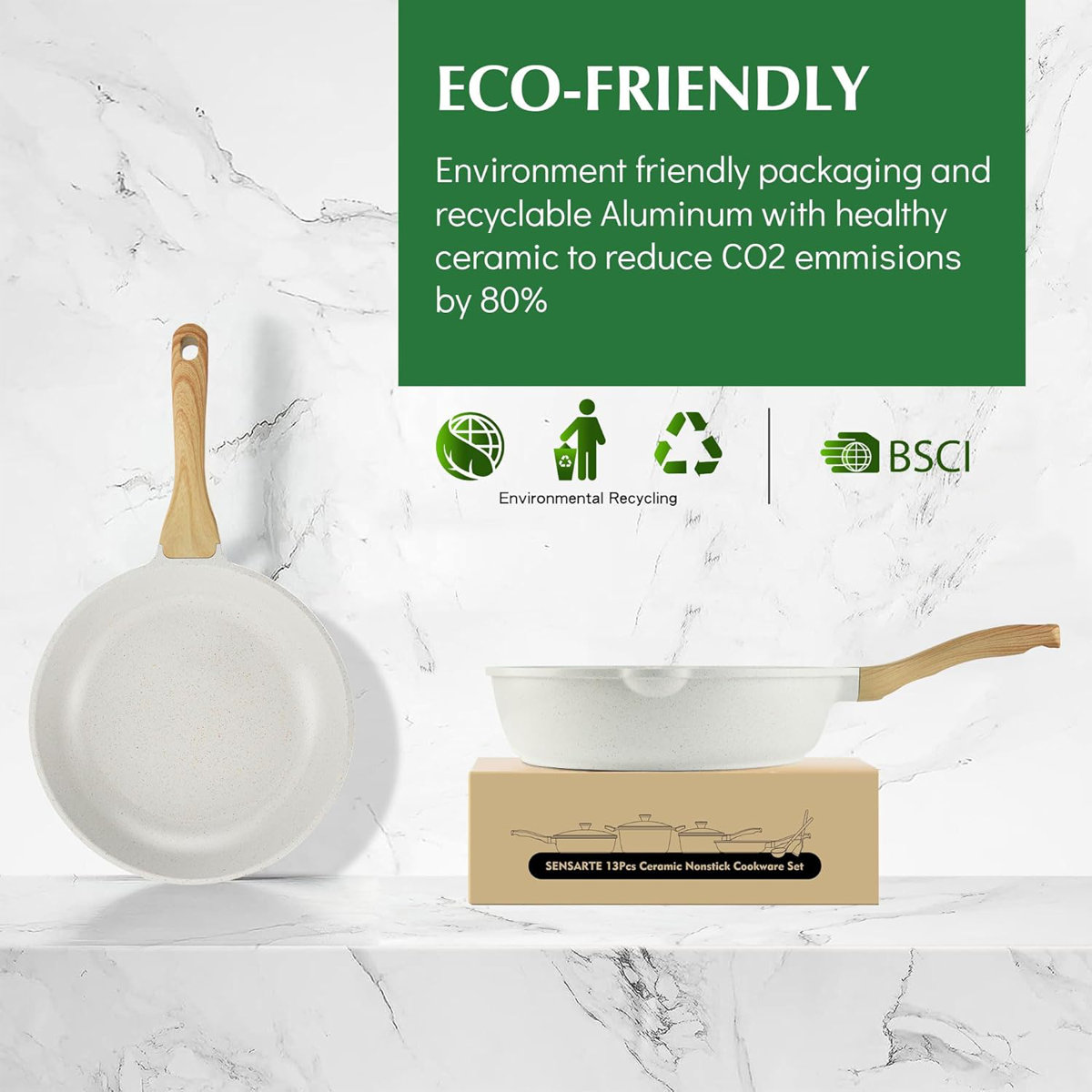 SENSARTE Nonstick Ceramic Cookware Set 22-Piece, Healthy Pots and Pans Set, Non-toxic Kitchen Cooking Set with Stay-Cool Handles, Silicone Utensils and Pot Protectors, PFAS & PFOA &PTFE Free